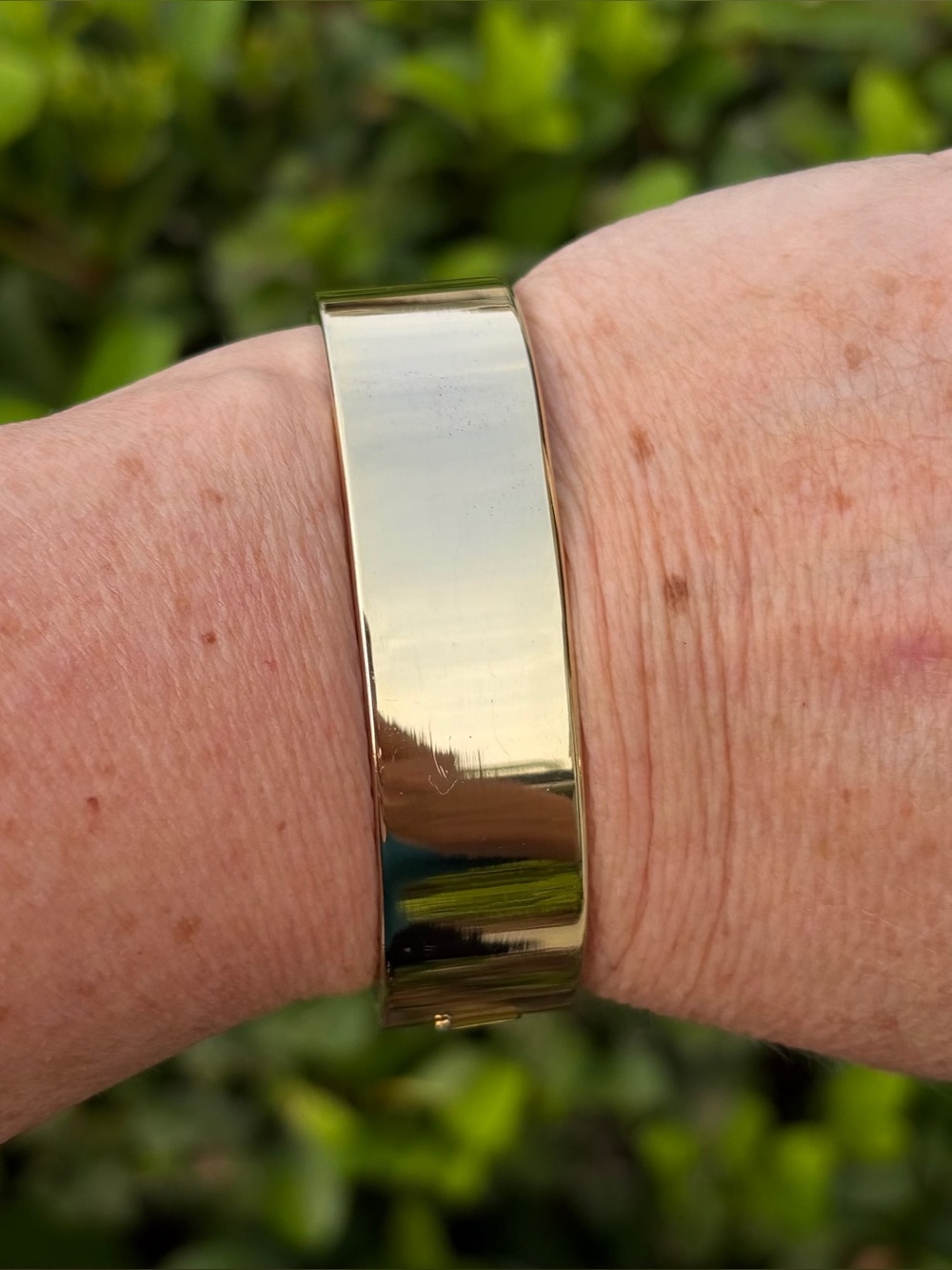 Minimalist Polished Gold Tone Hinged Bangle Bracelet